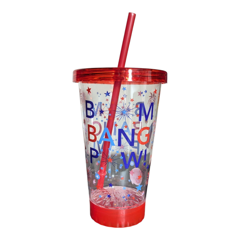 Travel Tumbler LED Light Up “Boom Bang POW” Red Mug Cold Cup Dome Lid 19 oz New